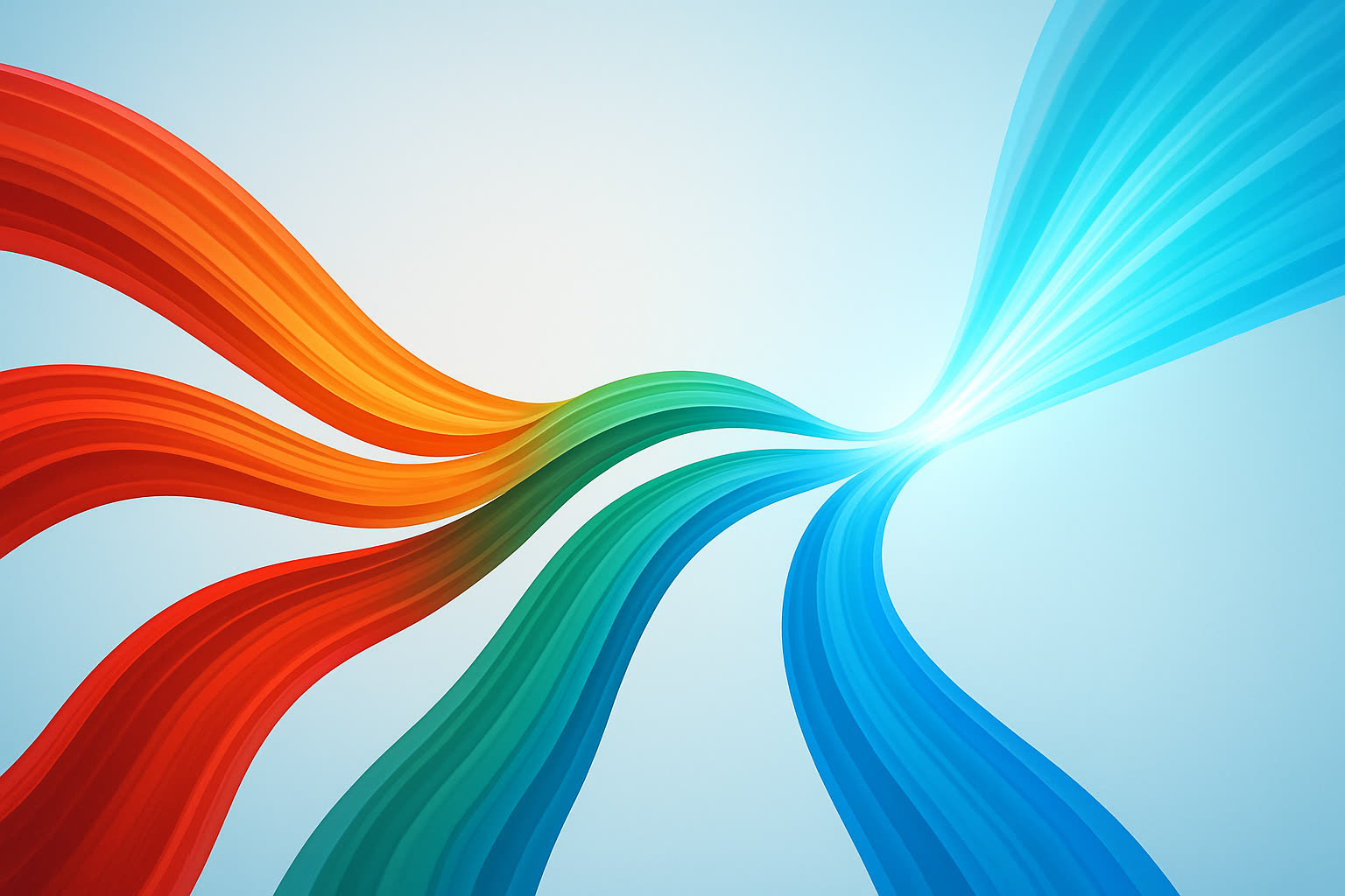 Four flowing streams merging into a single bright stream